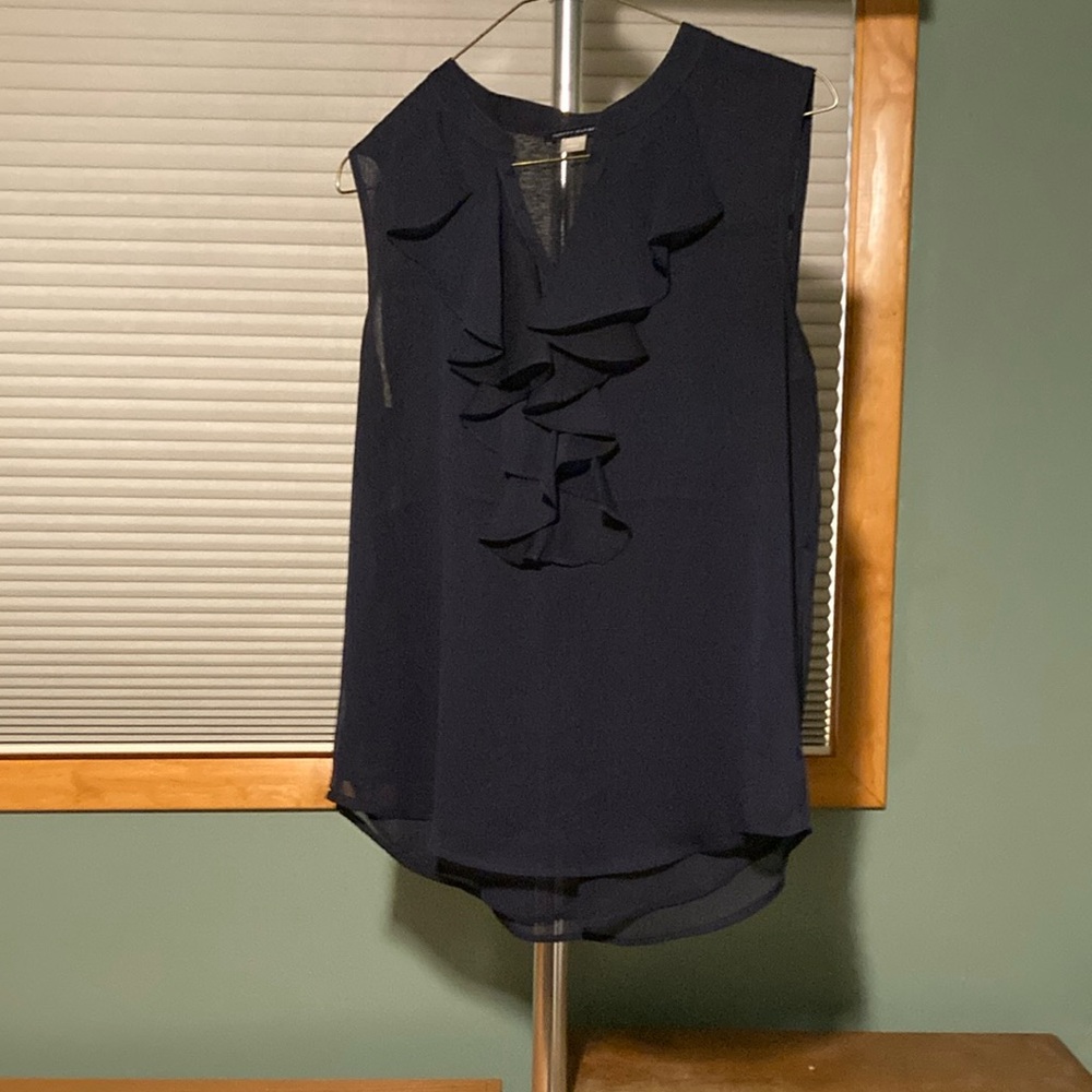 Tommy Hilfiger Blue Sleeveless Ruffled Blouse